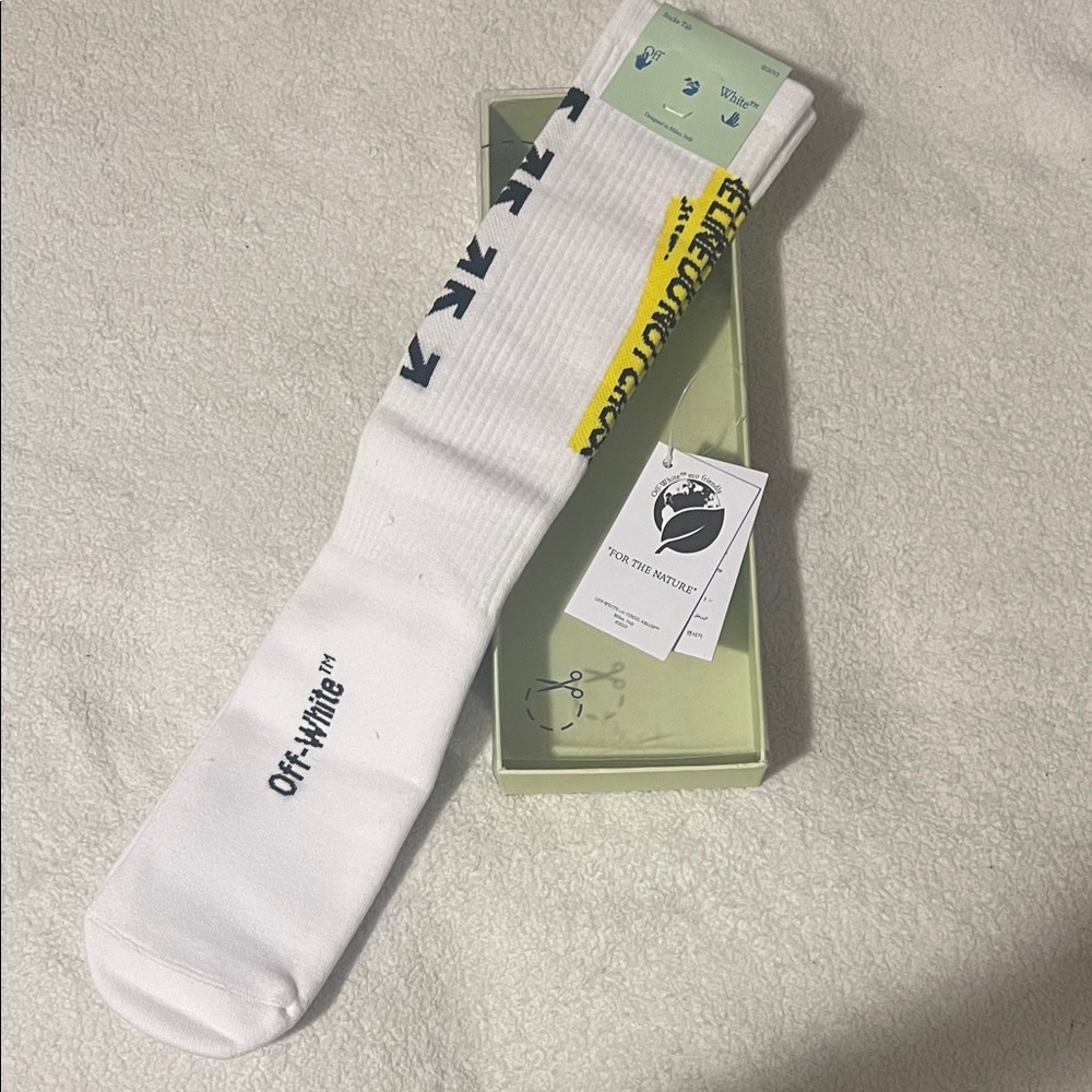 Off-White White and Yellow Athletic Socks “REAL DEAL”